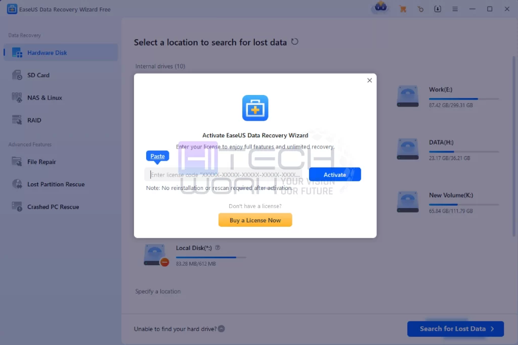 Activate EaseUS Data Recovery Tool