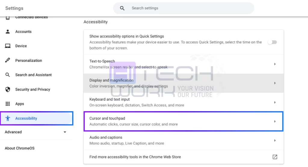 accessibility > cursor and touchpad