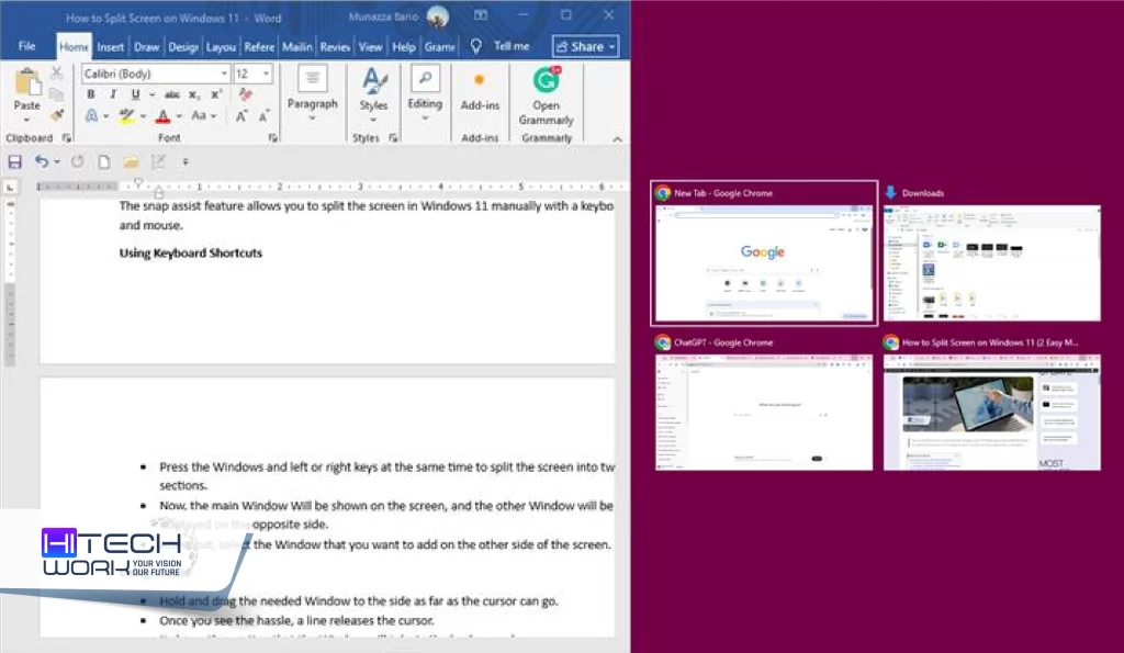Split screen Using Keyboard Shortcuts
