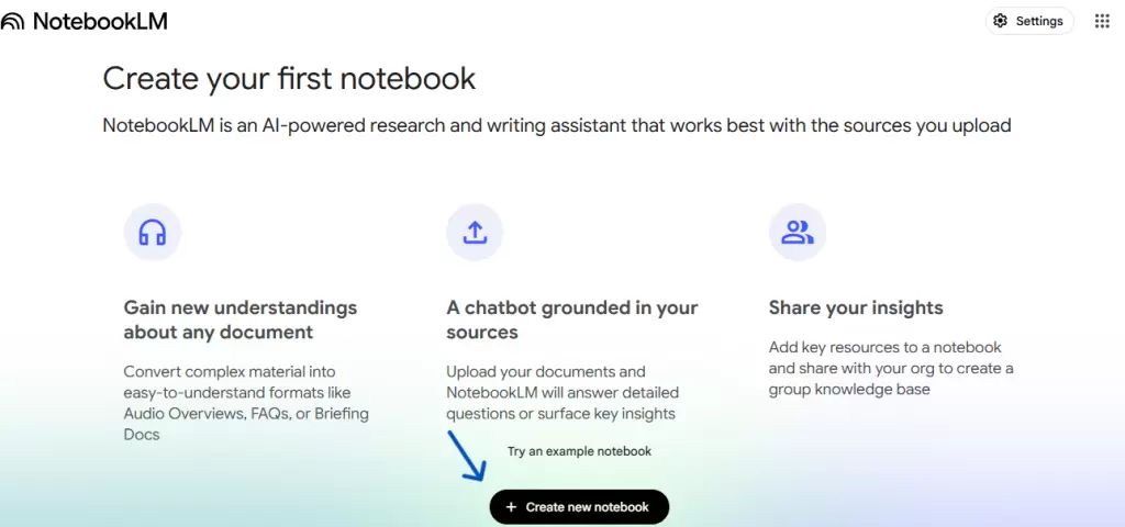 Click on the create new notebook