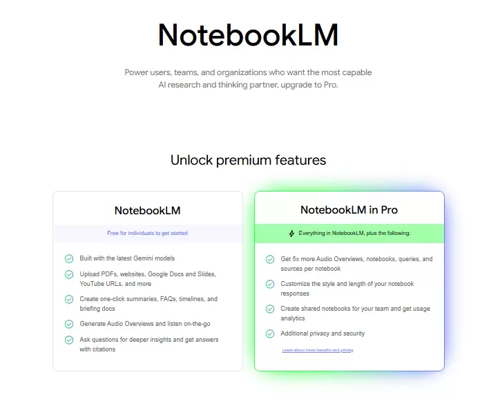 Notebook LM pricing