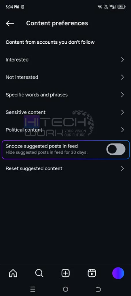Turn on Snooze Suggested Posts