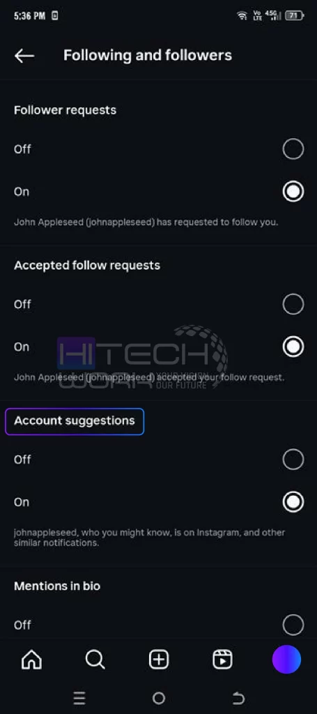 Turn off Account Suggestion Notification