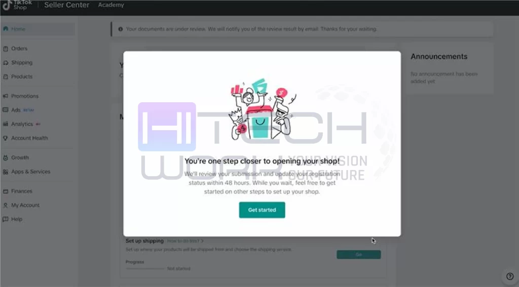 TikTok shop account is under the TikTok review