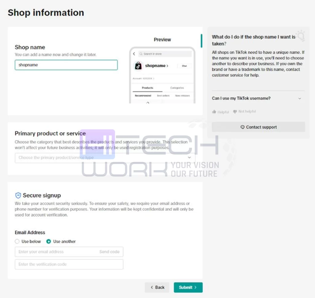 enter shop information