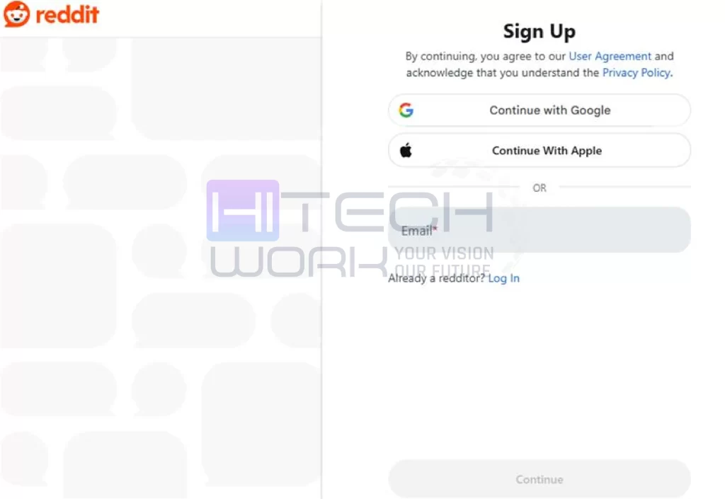 sign up on reddit