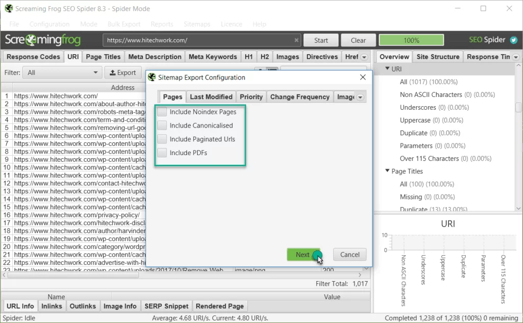 create XML sitemap in screaming frog