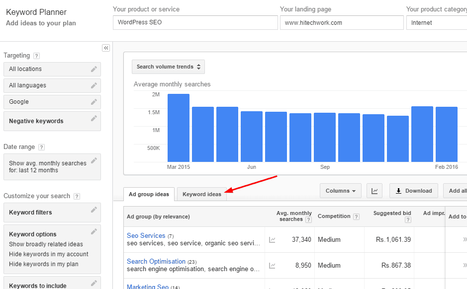 keyword idea option in google adword