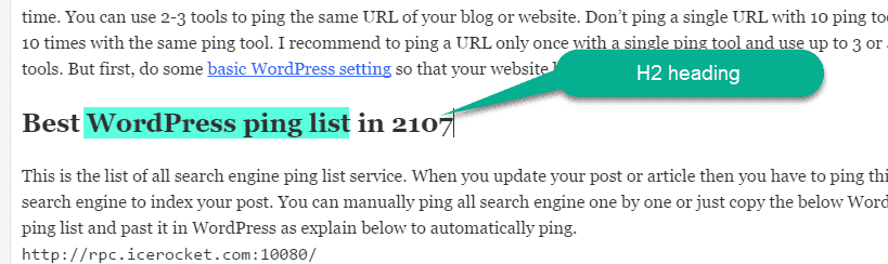 Keyworsd In h2 Heeading in content