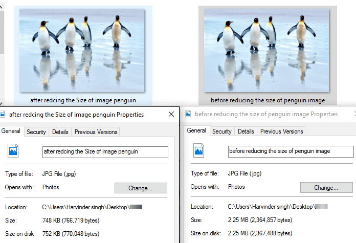 compare the result after reduce the size of image