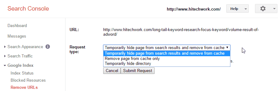 After submitting removal page request in webmaster tool