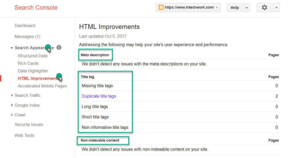 HTML improvment option in webmaster tool