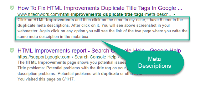 Meta Descriptions in search Result