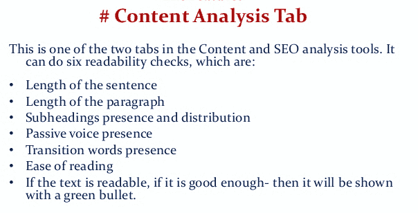 Content analysis tab