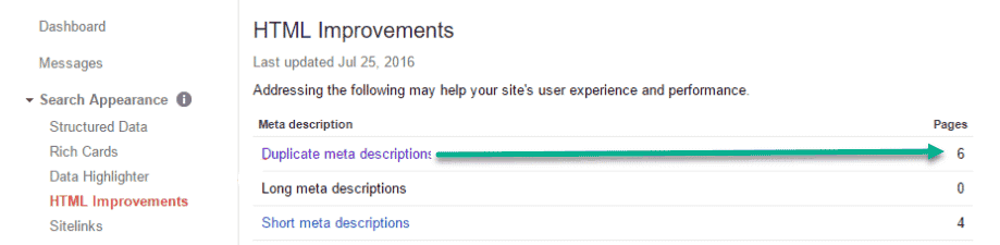duplicate Meta Description in google webmaster tool