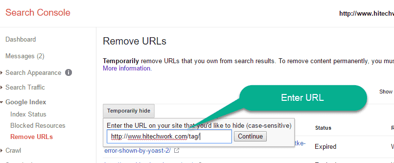 URL Removal tool