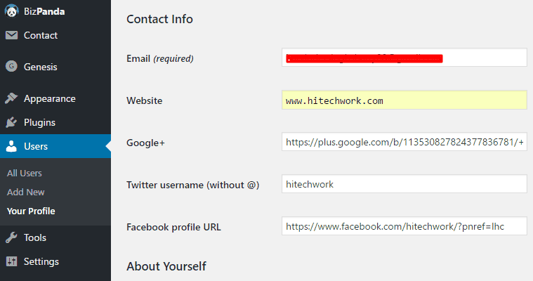 contact information of new user