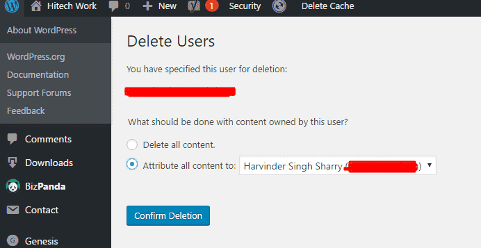 Delete old user name conformation