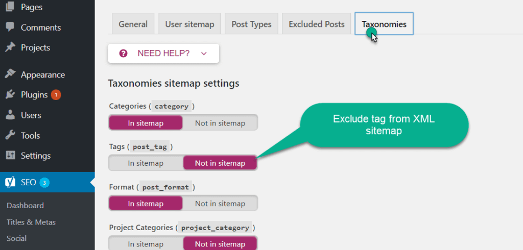exclude tag form XML sitemap