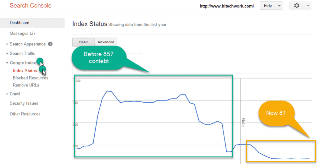 Index status in GWT tool