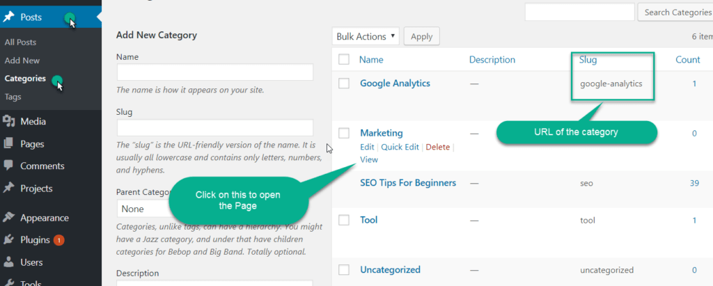 Category option in wordpress