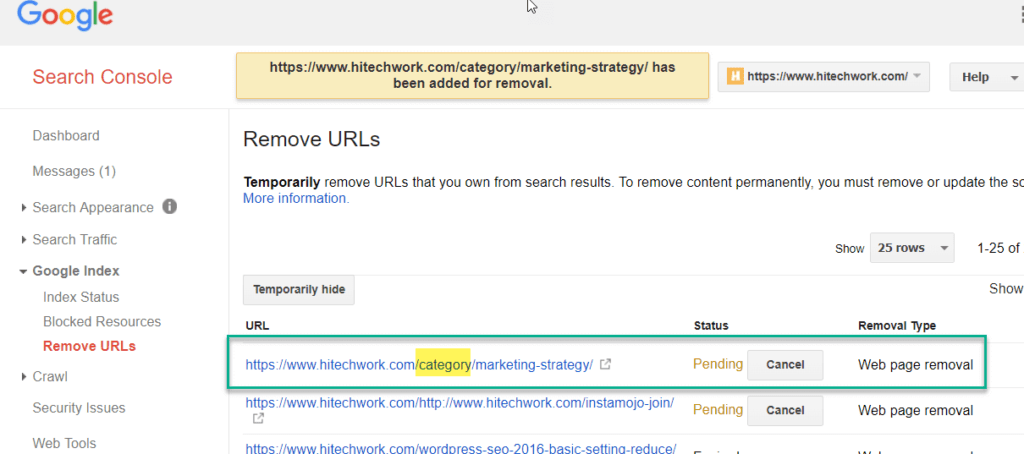 remove category from google search in GWT