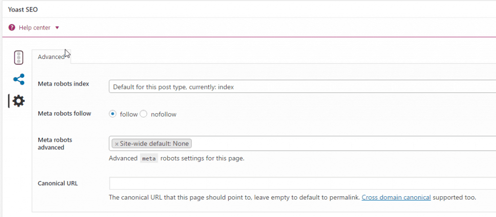 Yoast Seo meta Box canonical setting in yoast plugin