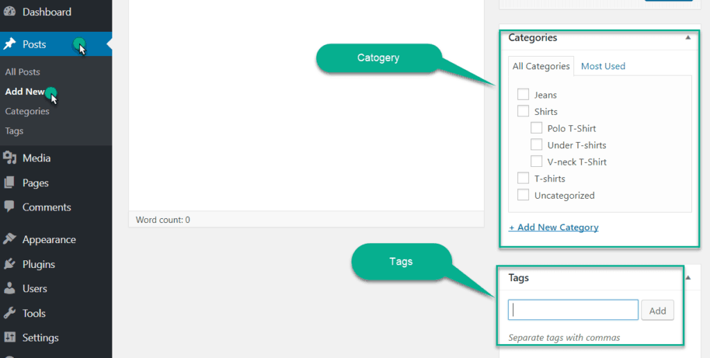 add catogery during writing post in wordpress