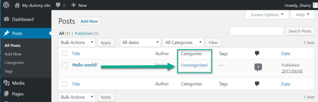 add post in default wordpress category