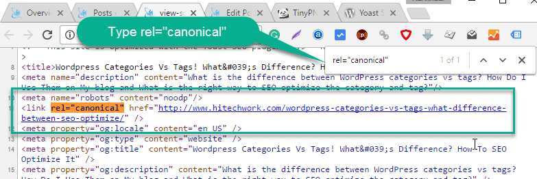 canonical tag in the page source