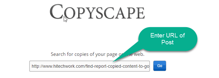 Enter The URL in the Copyscape