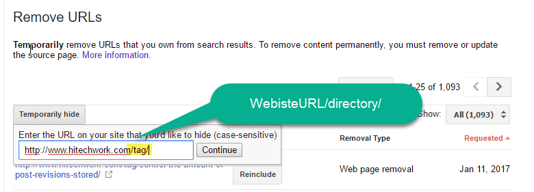 Remove Directory in webmaster tool