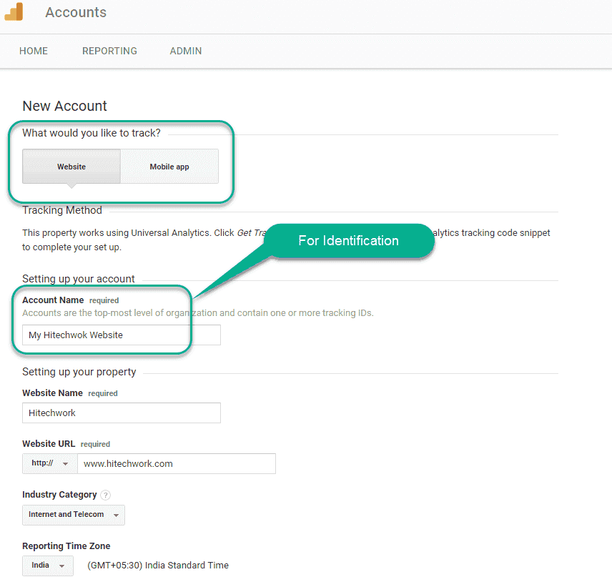 Enter detail of your website in google analytic account