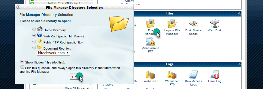 File manager option in cpanel