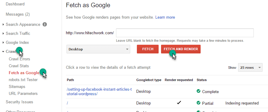 Fetch As Render option in google webmaster tool