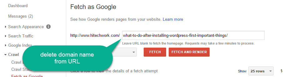 Render the page in google webmaster tool