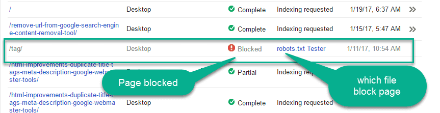 Blocked page in robots txt file