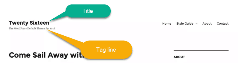 Title and Tagline in wordpress default
