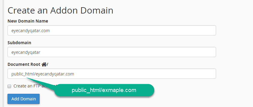 Add Domain in addon domain