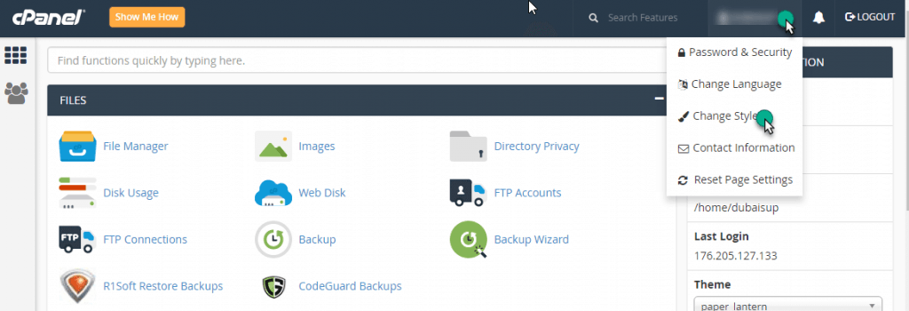 Dfault cpanel look