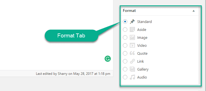 Format Tab in wordpress