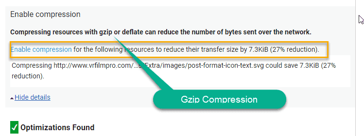 Gzip compression enable check in google page speed test