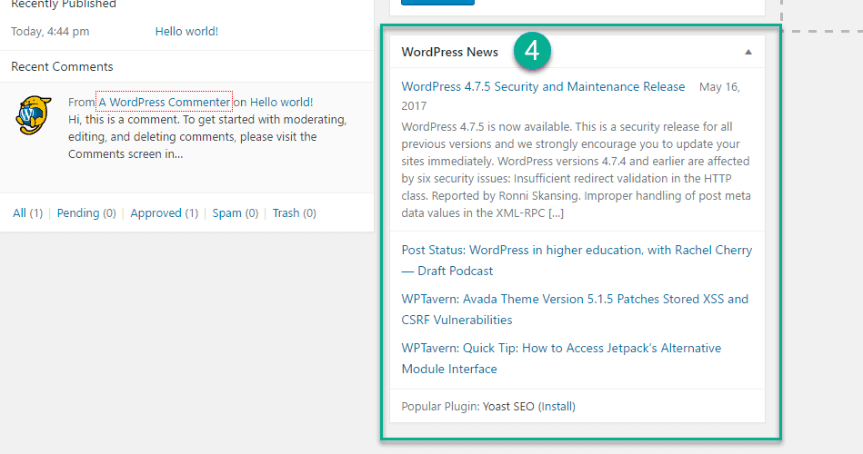 Wordpress News option in wordpress Dashboard