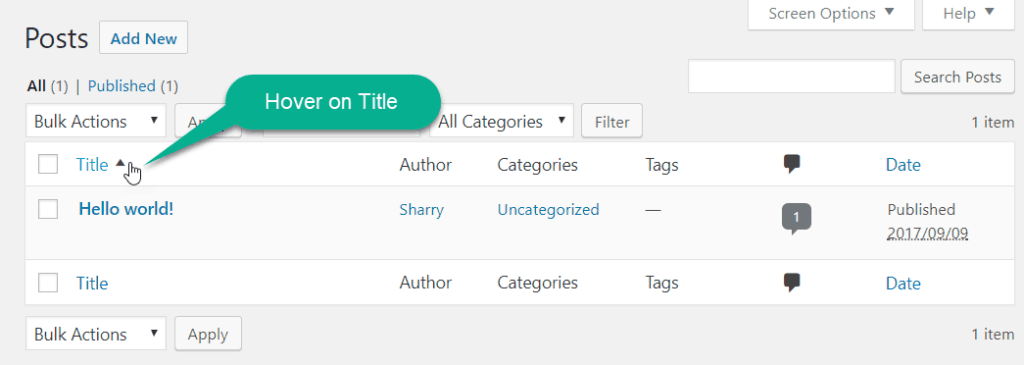 hover on title on wordpress