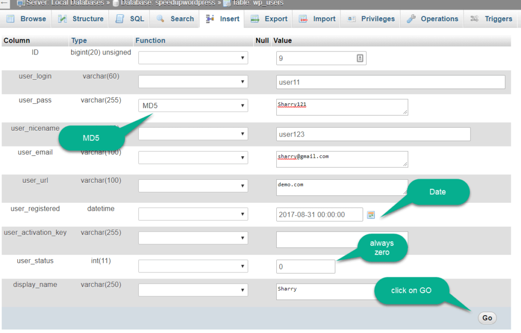 Add New User to wordpress by database