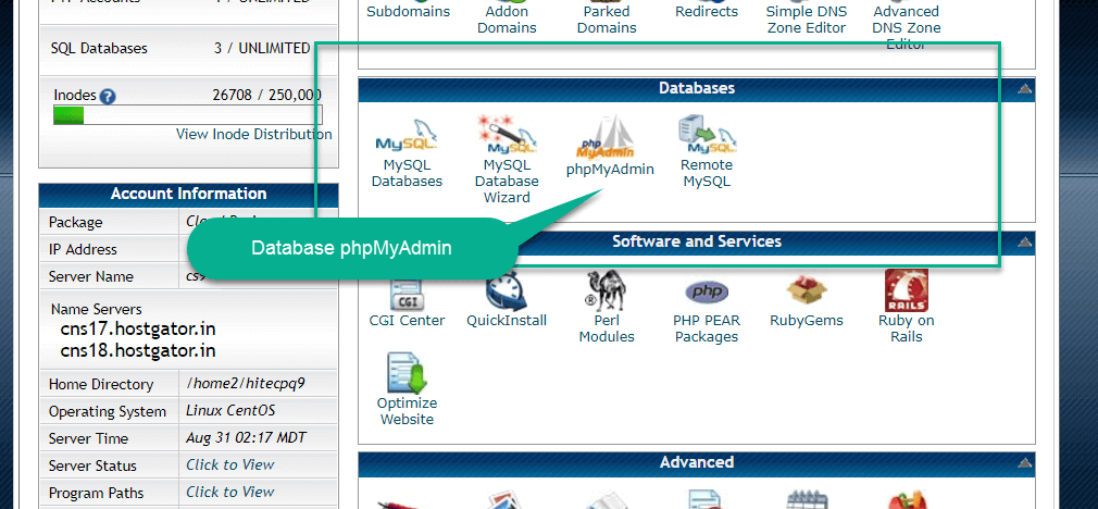 phpmyadmin database