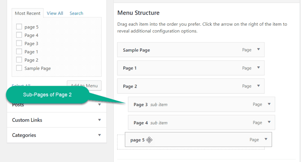 Sub-level menu in wordpress