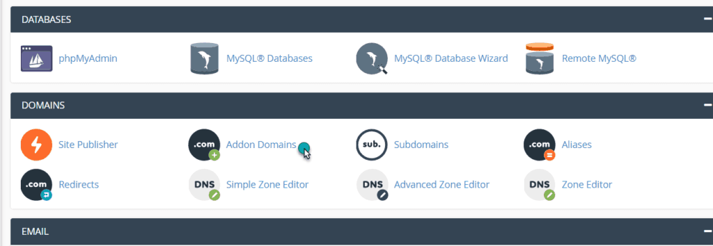 addon domain option in cpanel