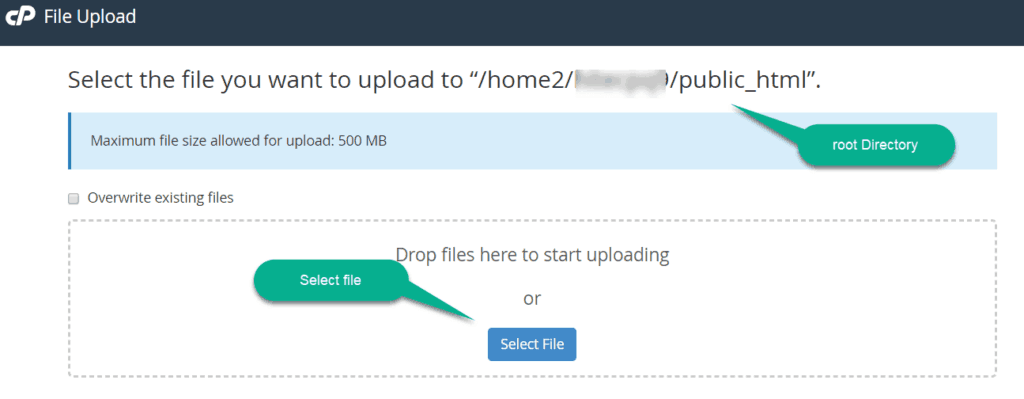 select upload file to upload in cpanel