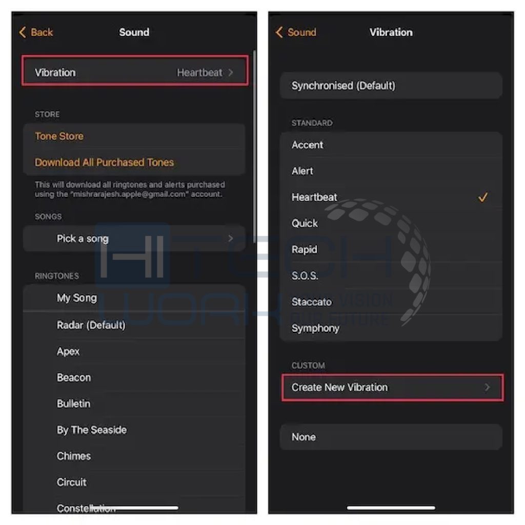 Step 2 - Click on Vibration and tap Create New Vibration.